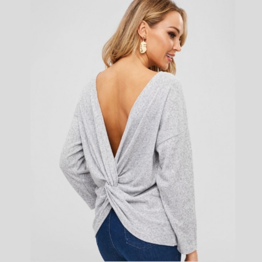 NWOT Zaful Twist Heathered Open Back Sweater